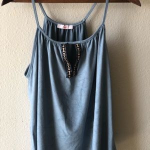 Blue spaghetti velvet top